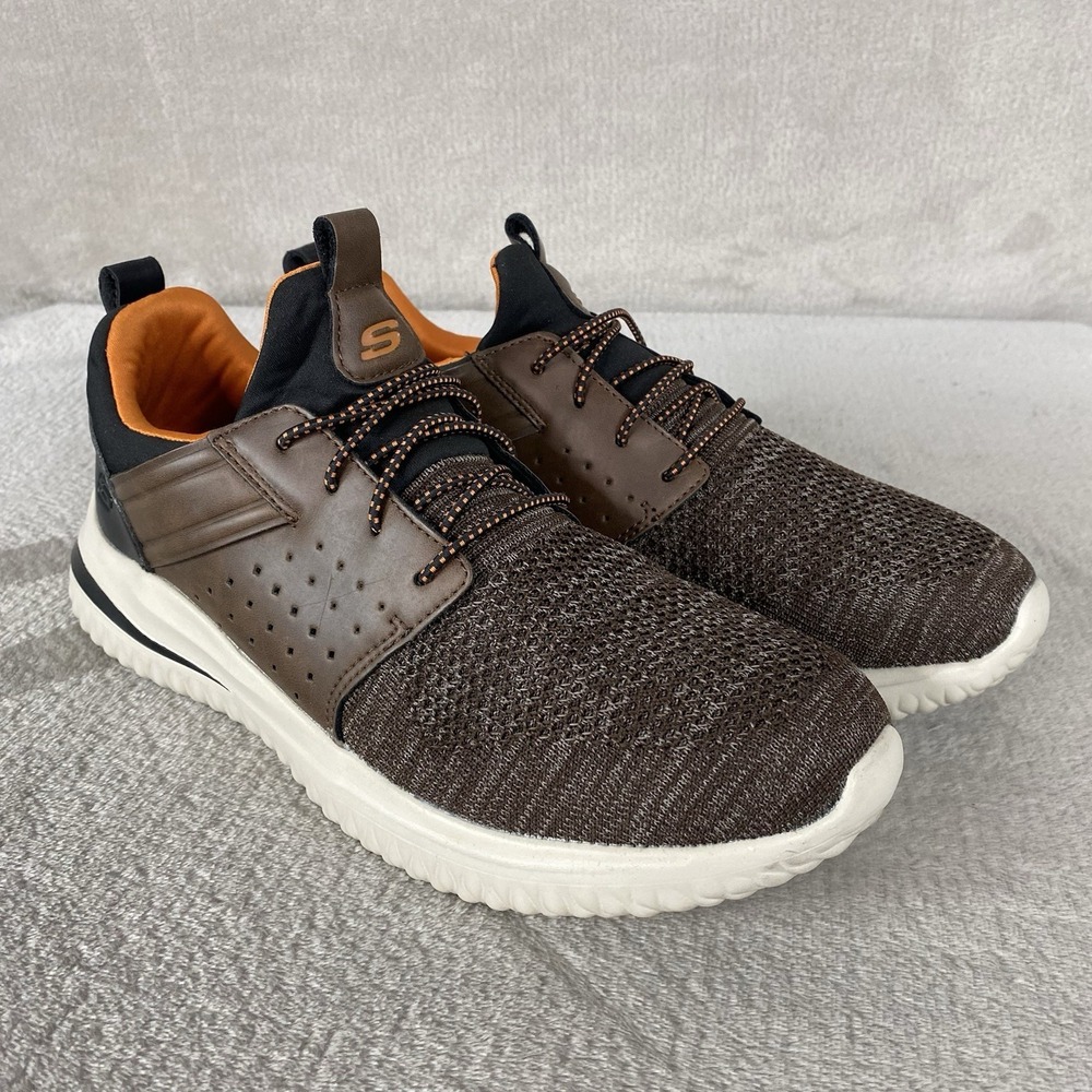 Skechers Delson 3.0 Cicada Sneaker Mens Slip On Shoes Size 9.5 Brown Knit Comfor